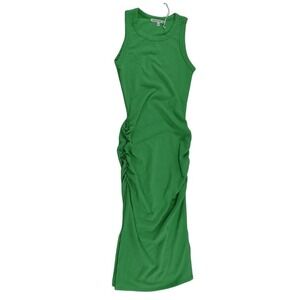 ANTISTAR XS Green Ribbed Tank Dress Sleeveless‎ Ruched Bodycon Midi NEW
